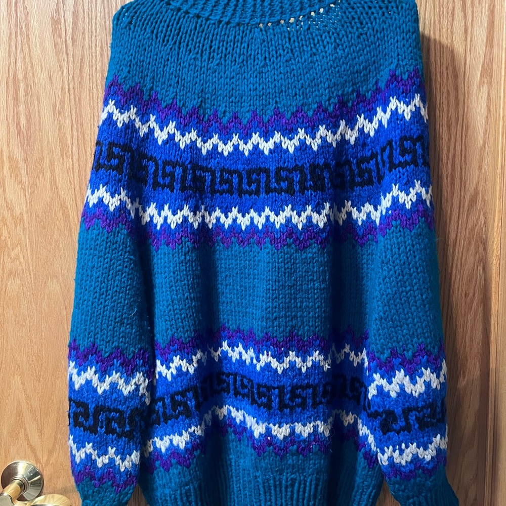 Aymara vintage teal and purple wool sweater - Picture 2 of 5